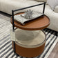 H1059710-Saddle Leather Side Table/Cart