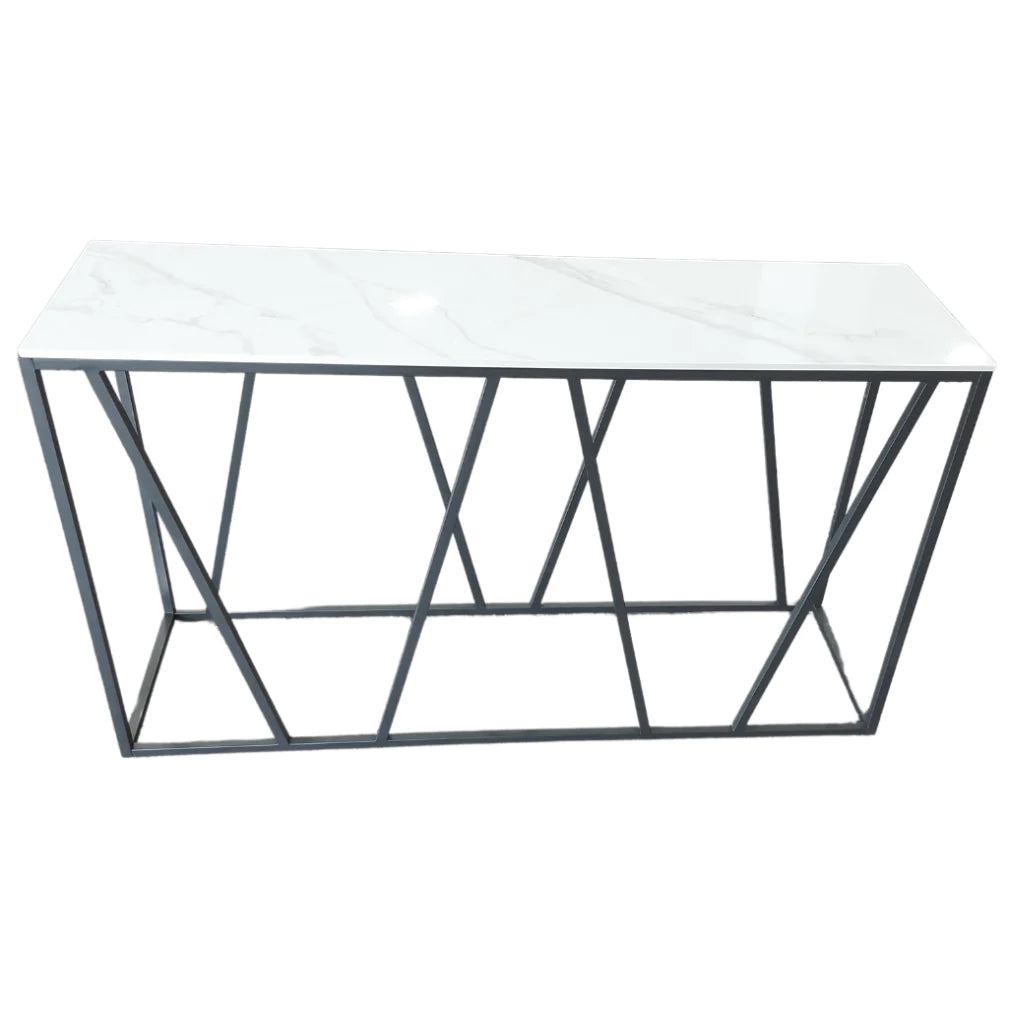 CONSOLE TABLE SINTERED STONE & BLACK METAL BASE