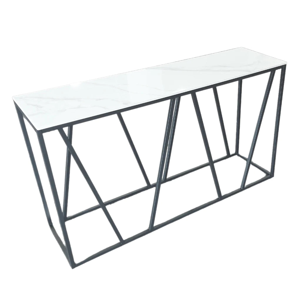 CONSOLE TABLE SINTERED STONE & BLACK METAL BASE