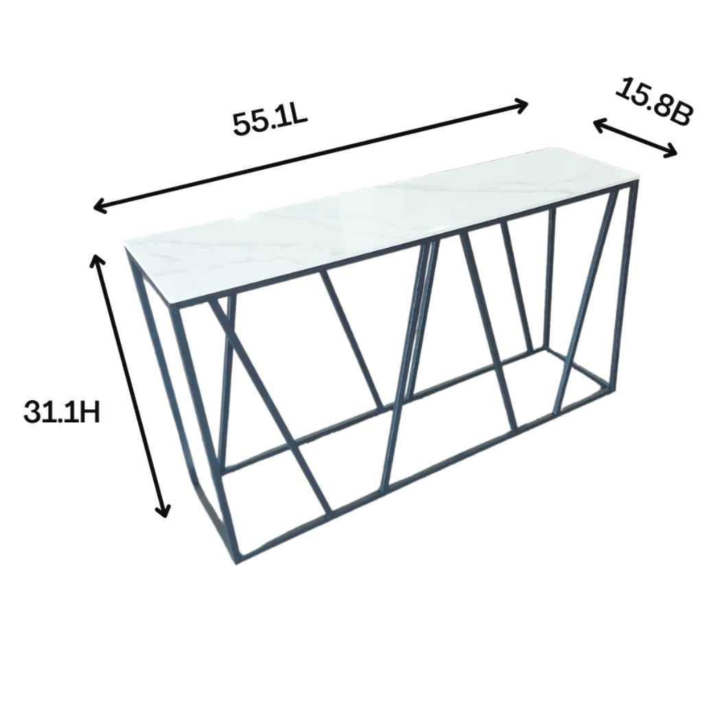 CONSOLE TABLE SINTERED STONE & BLACK METAL BASE