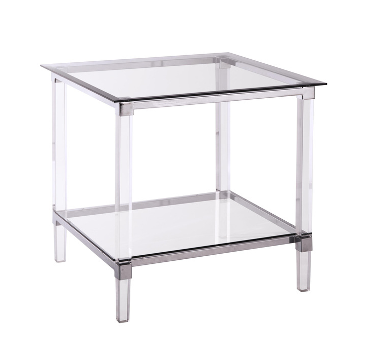 SQUARE GLASS W ACRYLIC LEG SIDE TABLE