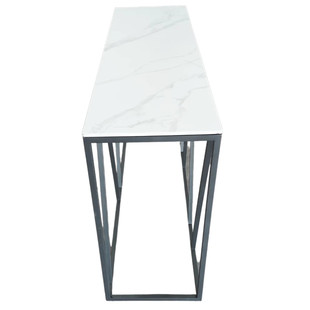 CONSOLE TABLE SINTERED STONE & BLACK METAL BASE