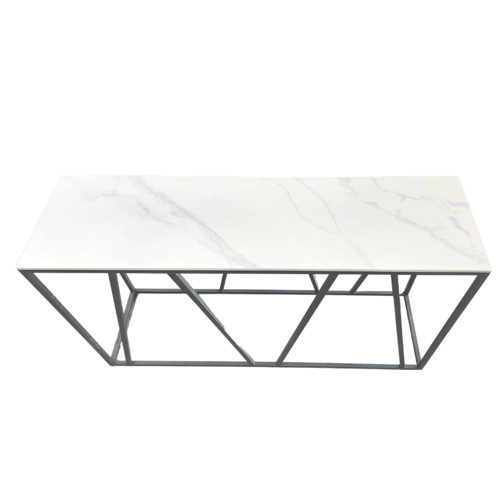 CONSOLE TABLE SINTERED STONE & BLACK METAL BASE